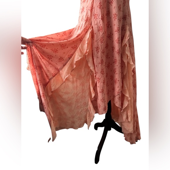 Free People Asymmetrical Peach Floral Dress, Size L - Picture 12 of 14